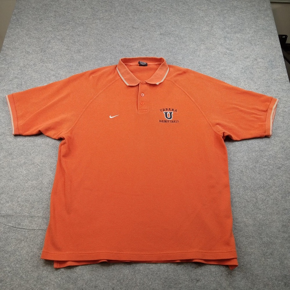 Vintage Urbana Shirt Mens 2XL‎ Illinois Basketball Orange NCAA Nike Team Polo